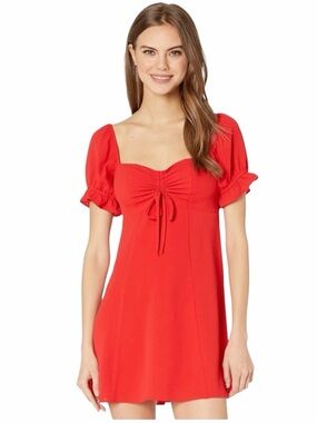 Show Me Your MuMu Della Mini Dress Scarlet Tie-Front Puff Sleeve Size Medium